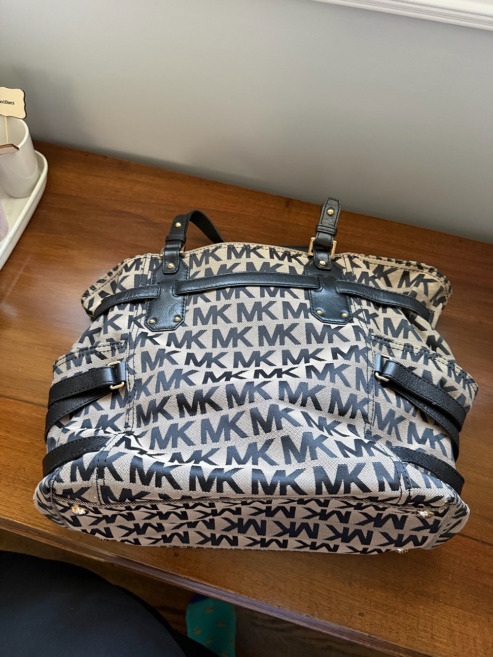 Michael Kors Beige and Black MK Logo Tote - Picture 2 of 7